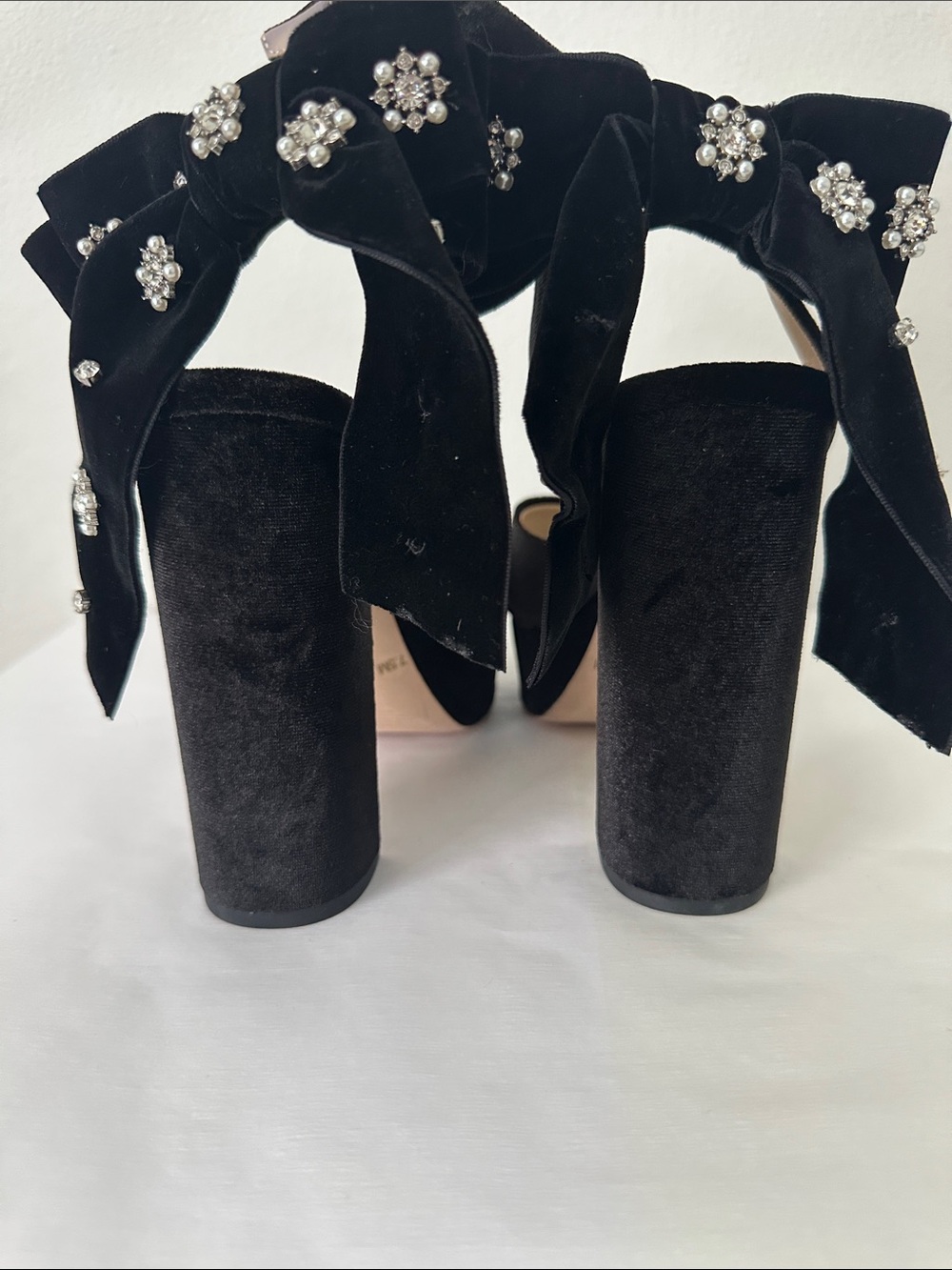 Antonio Melani x Nicola Bathie BLACK Lila Velvet Bow Platform Dress Sandals 7.5 - Picture 3 of 4